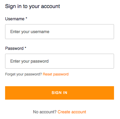 Amplify login component with a username and a password input and a sign in button